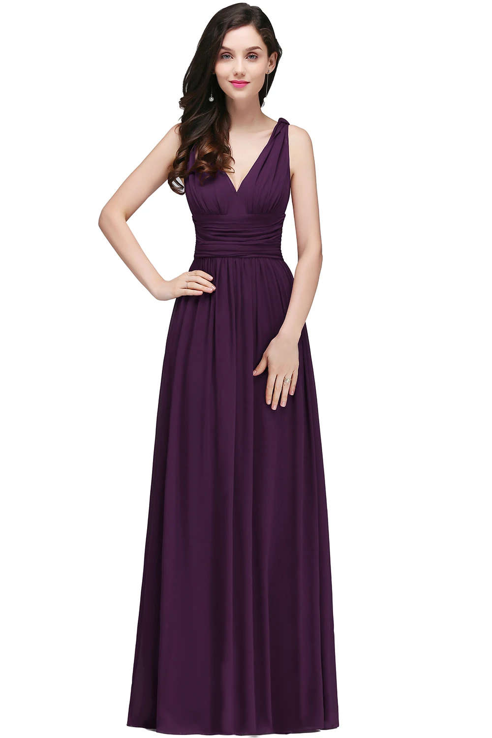 Chiffon V-Neck A-Line Long Bridesmaid Dresses For Women Formal Wedding Party Gowns Elegant Sleeveless Vestidos De Festa