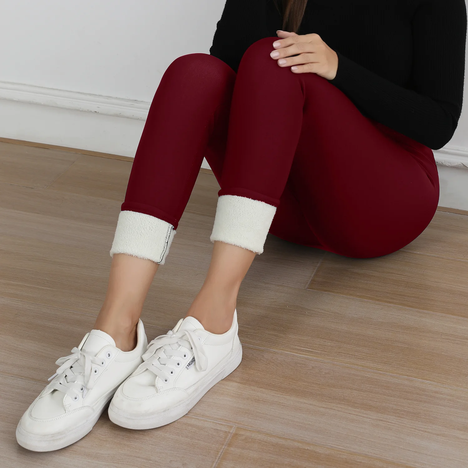 Fleece-Gefütterte Thermo-Leggings für Damen Hochgeschnittene Dehnbare Dicke Winter-Warmhosen für Freizeit & Alltag – Detail 13