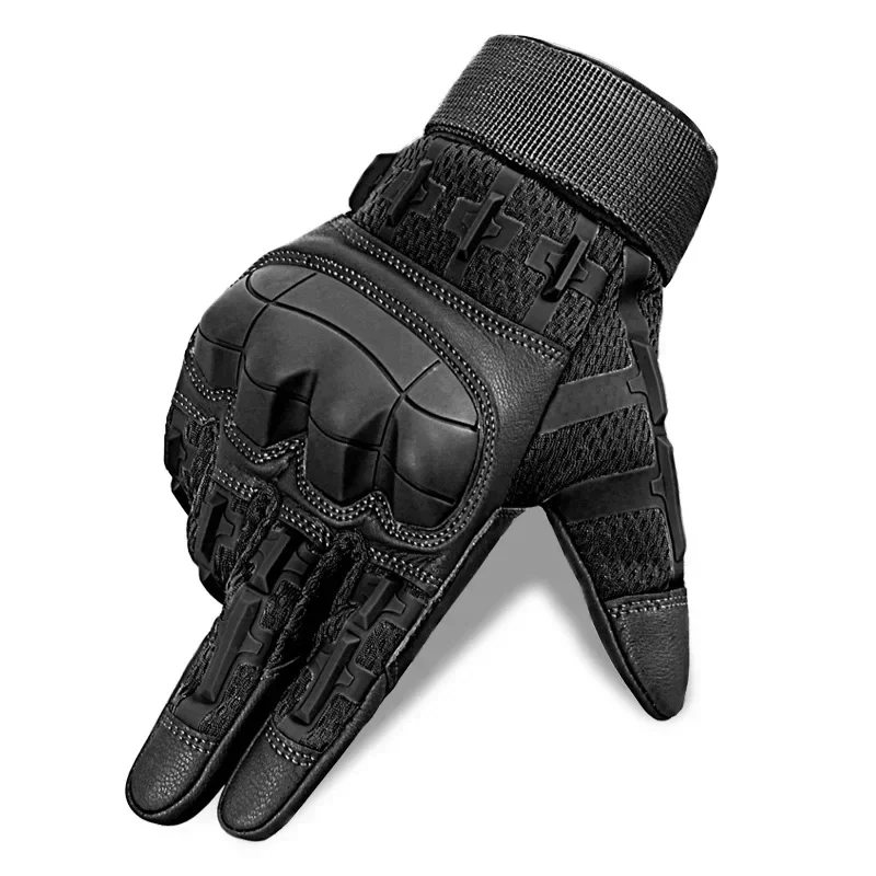 Motorcycle Full-finger Gloves Touch Screen Outdoor Breathable Wear-resistant Protection Non-slip Anti-fall PU Leather Gloves