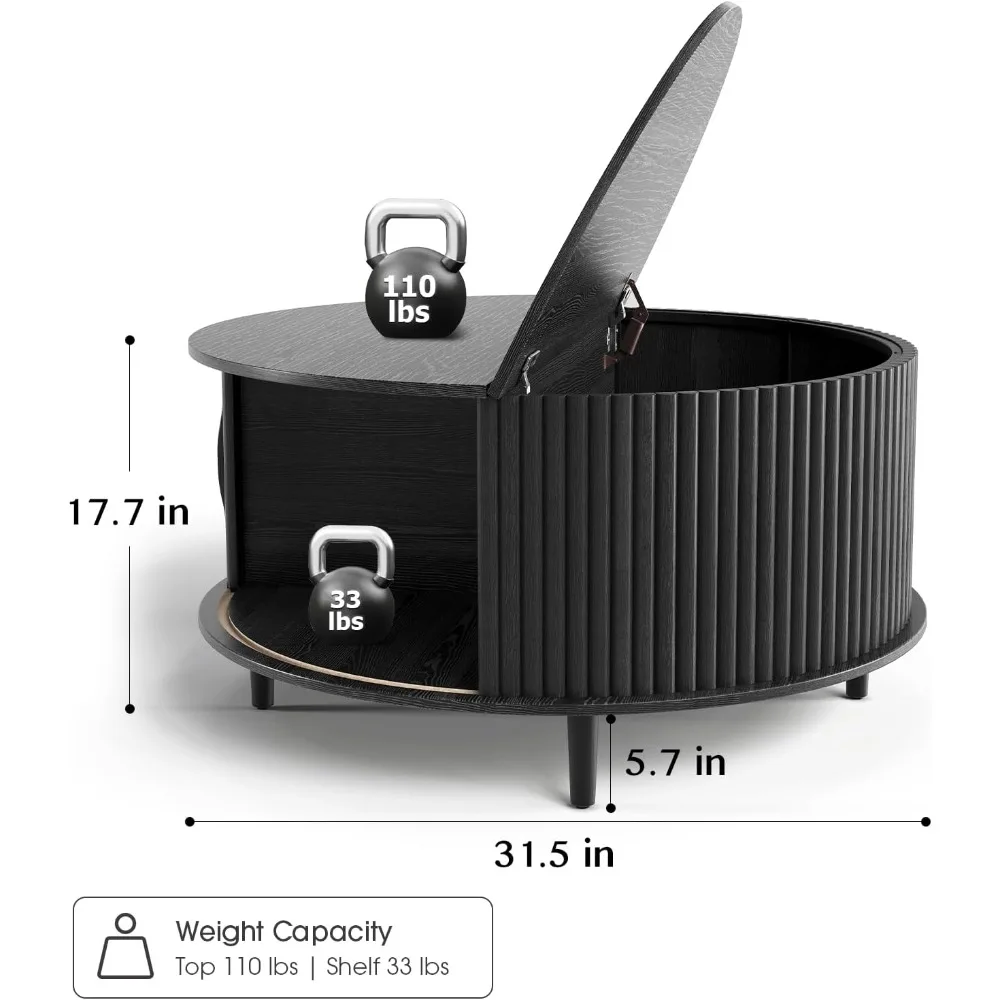 طاولة قهوة مستديرة للتخزين مع باب منزلق، طاولة مركزية صغيرة لغرفة المعيشة 31.5، أثاث منزلي حديث #2