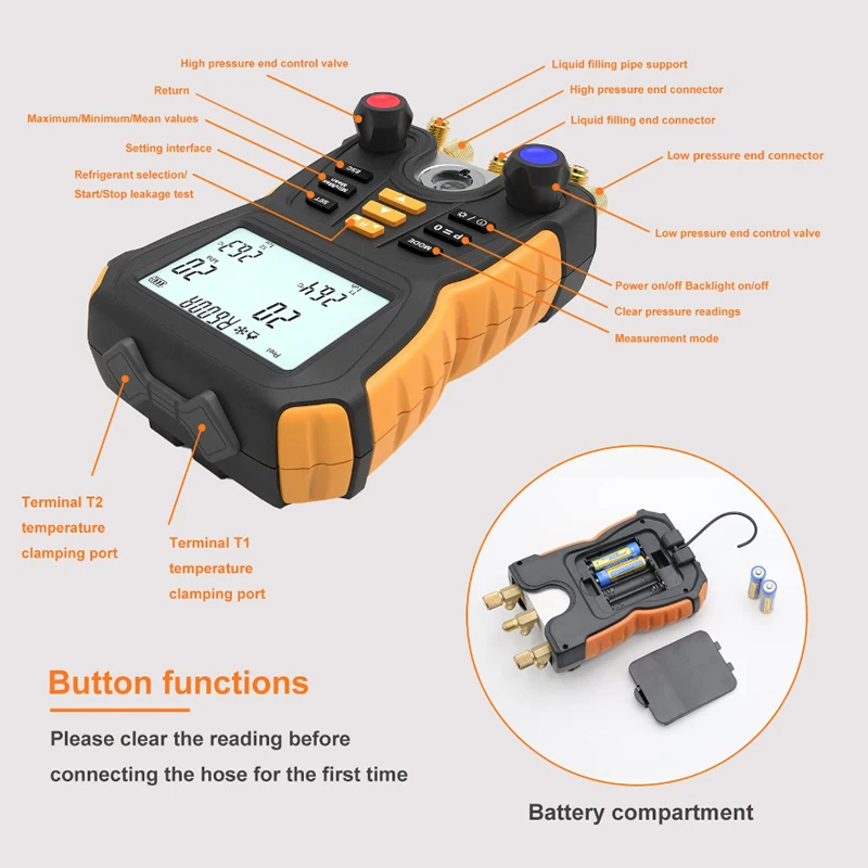 HT-750 Digital Refrigerant Meter Electronic Digital Manifold Gauge relative pressure meter Air conditioner refrigerator