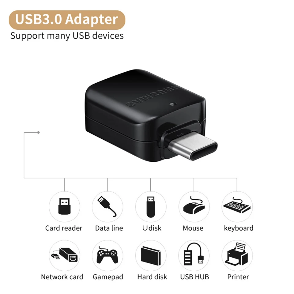 Mini adaptador de dados OTG para celular e tablet, conversor USB C, periféricos PC, leitor de cartão, USB-A fêmea para tipo C macho, 1pc