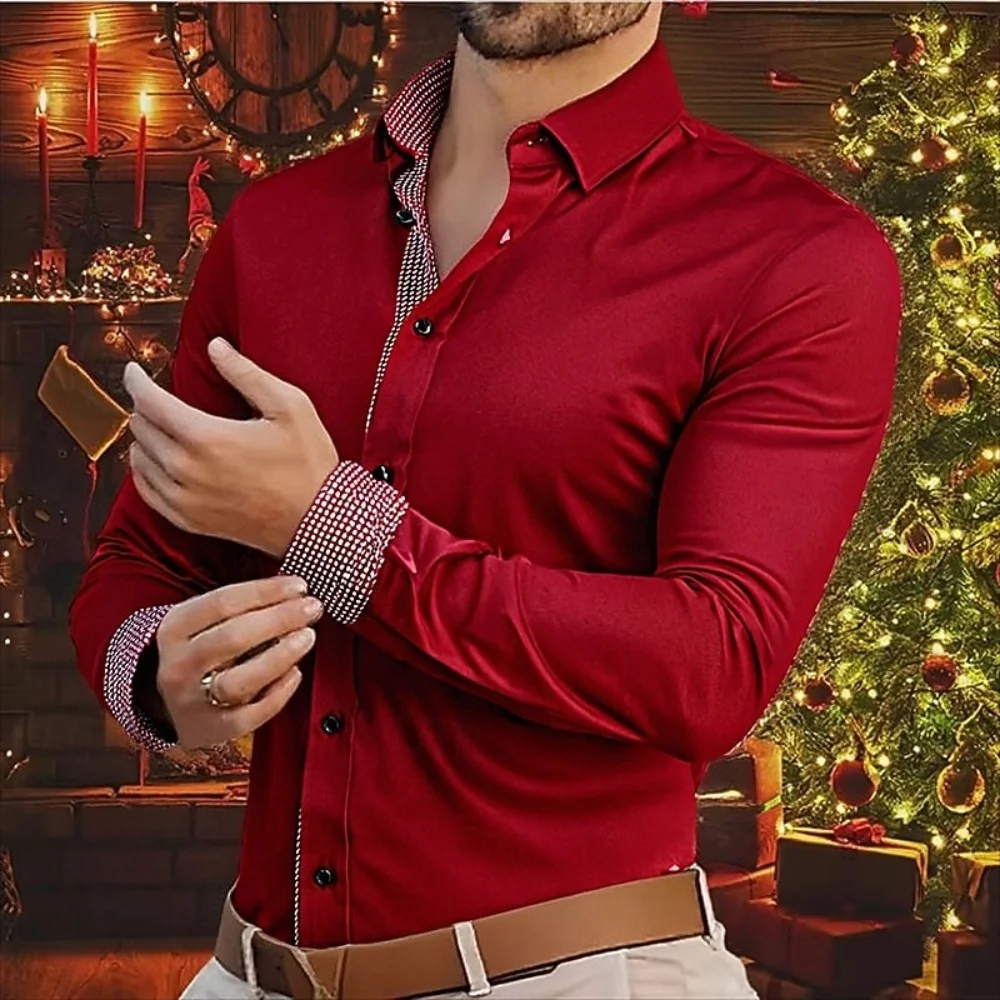 

New men's casual shirt, men's red Christmas party shirt, men's business shirt. The fabric is comfortable and it will be shipped
