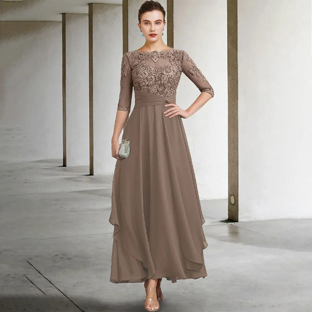 Manruixin mãe da noiva vestidos 2025 comprimento do tornozelo personalizado a linha renda apliques ruched casamento convidados vestidos de noite