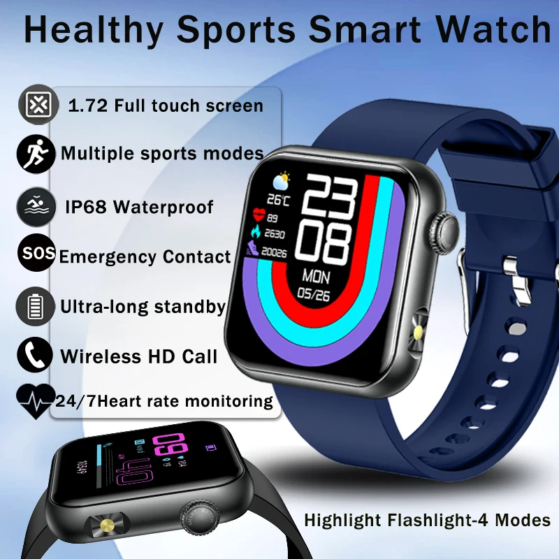 

Смарт-часы TK50 с Bluetooth-вызовами, HD-экраном 1,72 дюйма, голосовым управлением AI, микрофоном, водонепроницаемостью IP68, измерением давления, уровня кислорода и пульса