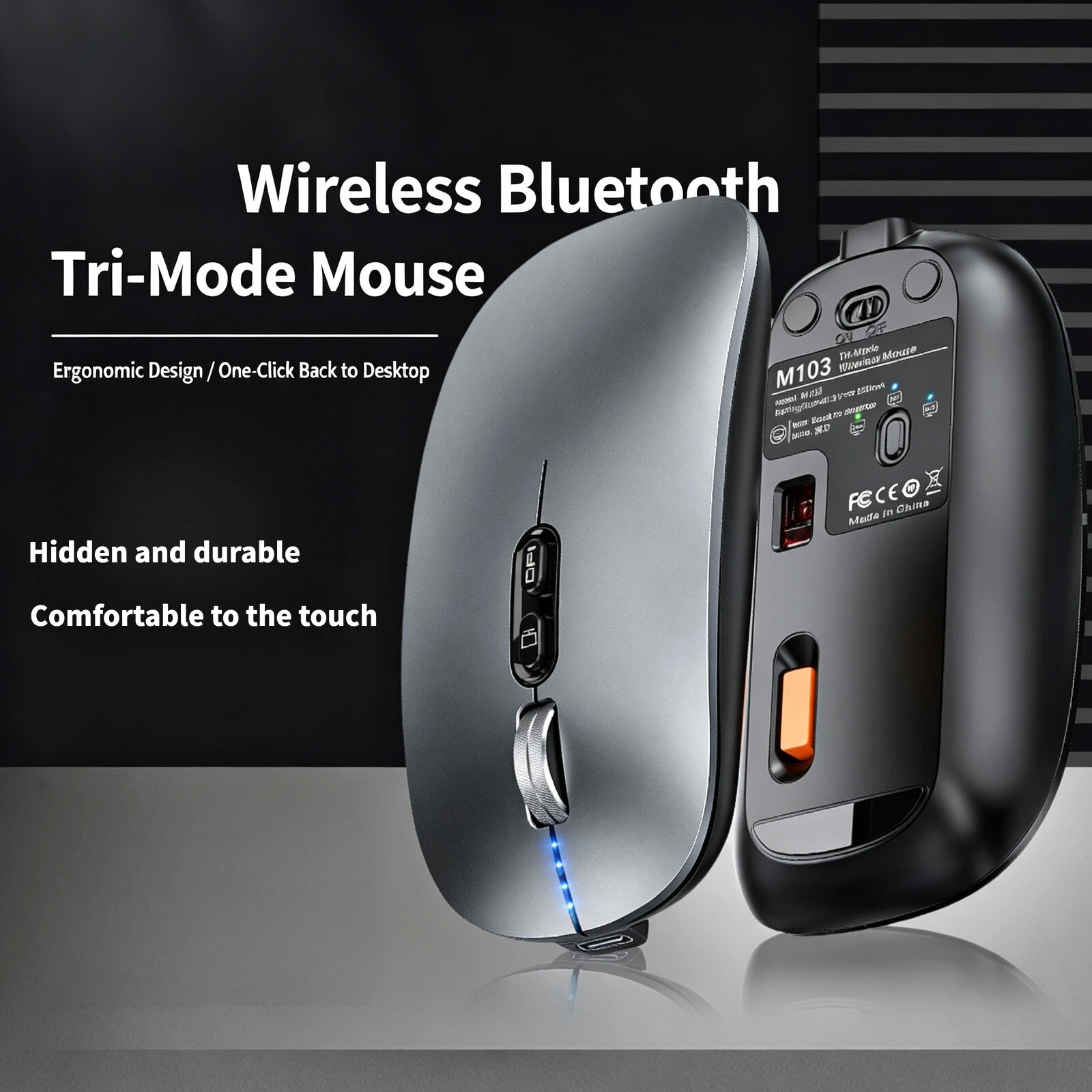 Lightweight Tri-Mode Silent Mouse With 3 Levels Adjustable DPI Battery Indicator One-Click Back to Desktop for Office Laptop