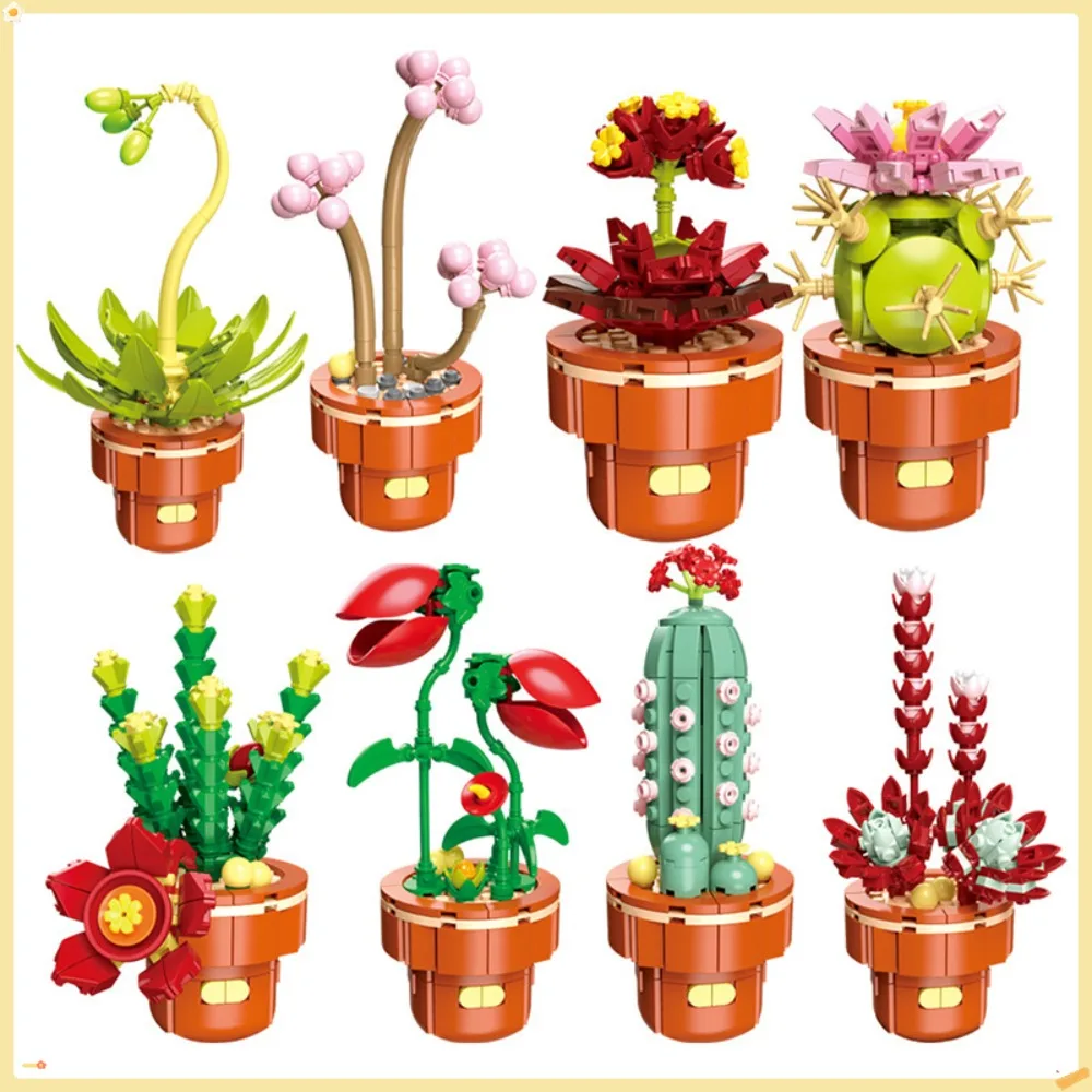 

Building Block Flower Series Mini Succulent Potted Plant Children's Puzzle Assembly Toy Decorative Ornaments Kid Birthday Gift