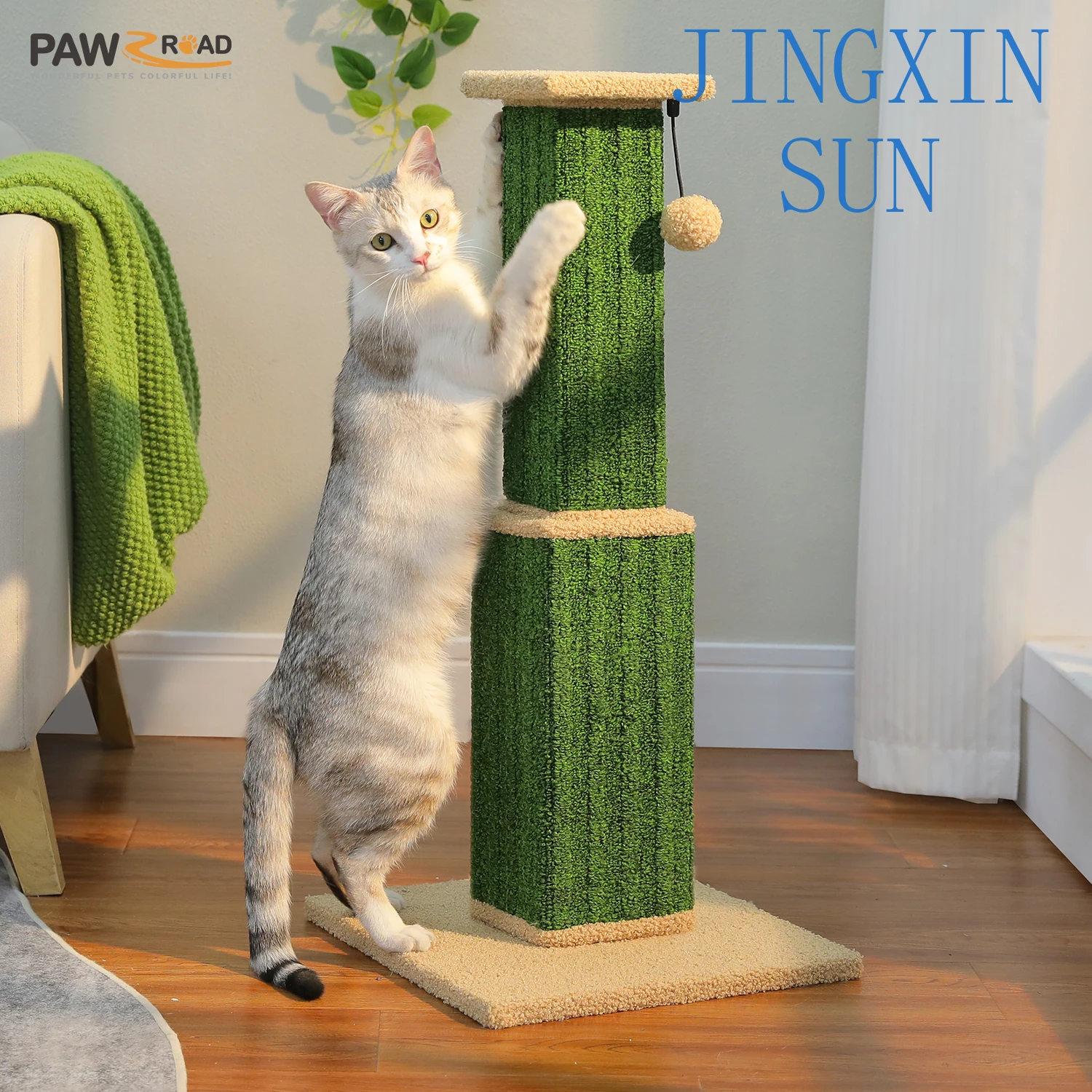 Large Cat Scratching Post for Indoor Cats Adults Ultimate Scratch Post with Woven Sisal Dangling Ball Tall Cat Scratcher Cat Toy