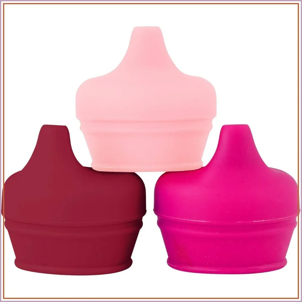 

Convert Any Cup into Soft Spout Sippy Cup - Silicone Lids, 3 Pack, Pink, Travel Essentials