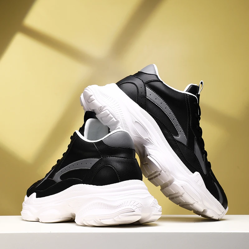 Alta qualidade elegante altura aumentando sapatos esportivos casuais sola grossa cor combinando perfurado respirável confortável