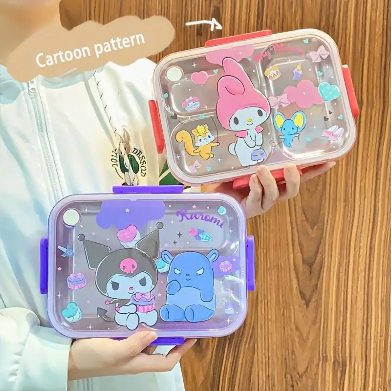 750Ml Sanrio Kawaii Lunch Box Kuromi My Melody Cinnamoroll Student Portable Large Capacity Cartoon 304 Material Bento Meal Box