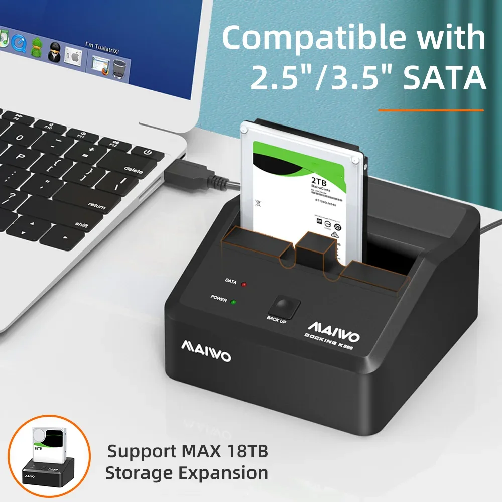 MAIWO-HDD Docking Station, Adaptador SATA para USB 3.0, 2.5 ", 3.5", HDD, SSD, Caixa de disco, HDD Box Dock, Gabinete de disco rígido para PC