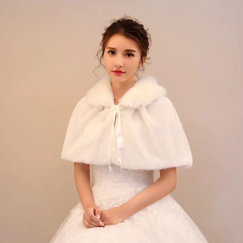 1PC Winter White/Red Winter Wedding Bolero Wedding Shawls Bridal Shrug Faux Fur Women Wraps Bridal Warm Jacket Party Coat