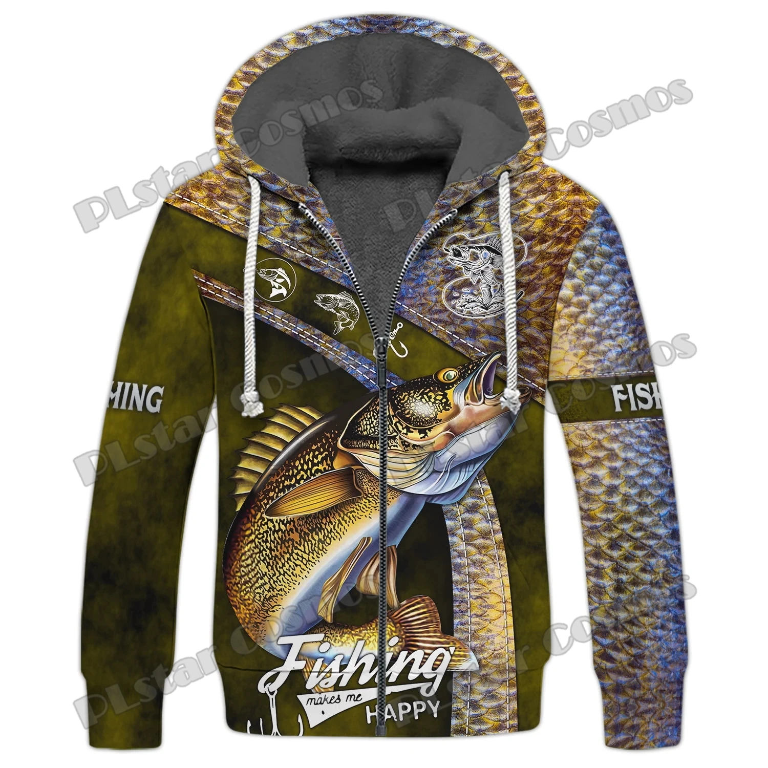 Walleye Fishing / Trout Fishing 3D Printed Fashion Men's Fleece Zip Hoodie Unisex Casual Winter Thicker Warm zipped jacket JH12