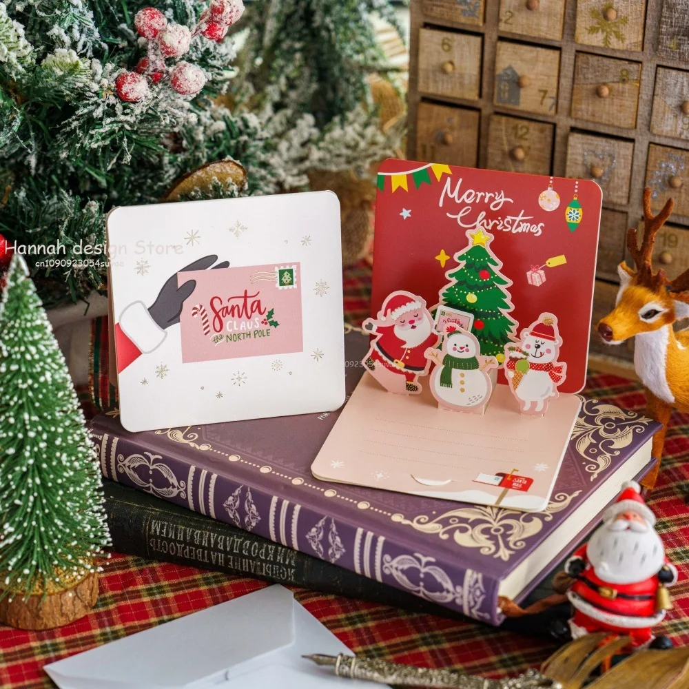 Joyeux noël pli petites cartes de voeux avec enveloppes carte postale de noël Navidad nouvel an bricolage carte-cadeau décoration Noel