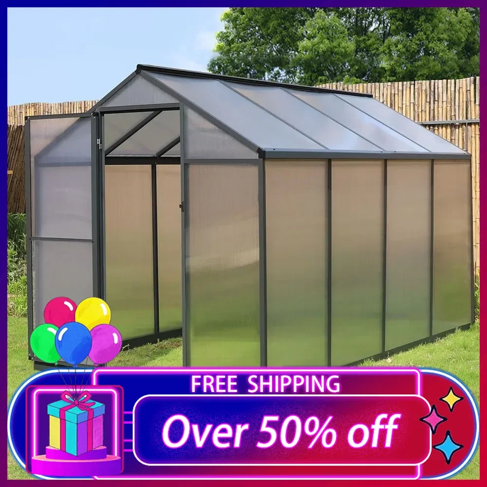 

6x8 FT Heavy-Duty Polycarbonate Aluminum Greenhouse Kit with Door and Adjustable Roof Vent for Outdoor, Garden, Lawn, Backyard