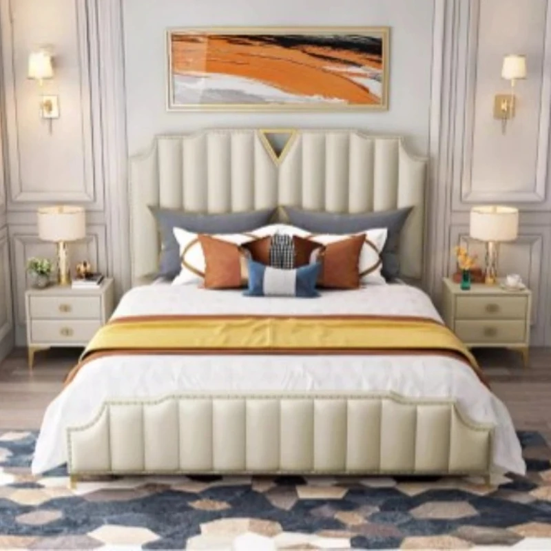 Headboard Frame Double Bed Luxury Pretty Queen Unique Living Room Double Bed Hotel Modern Cama Matrimonial Bedroom Furniture