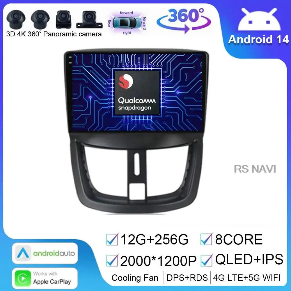 Android 14 Car Radio For Peugeot 207 CC 207CC 2006 2007 2008 2009 2010 - 2015 Multimedia Stereo Video Player Carplay Auto QLED