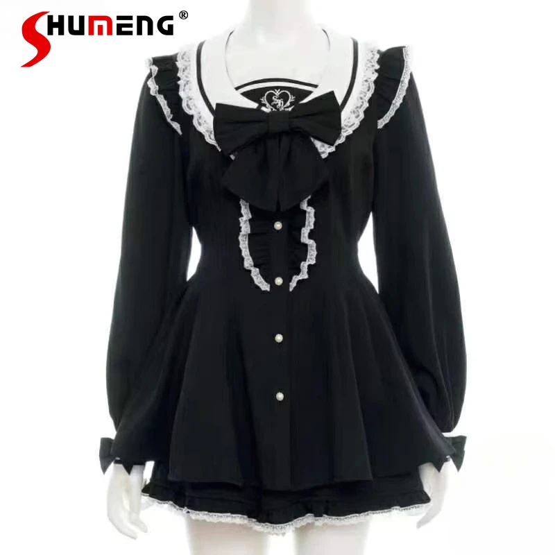 

Комплект платьев SC, осенний новый японский комплект массового производства с милым бантом и длинными рукавами, шорты, комплекты из 2 предметов, женские наряды в стиле Лолиты