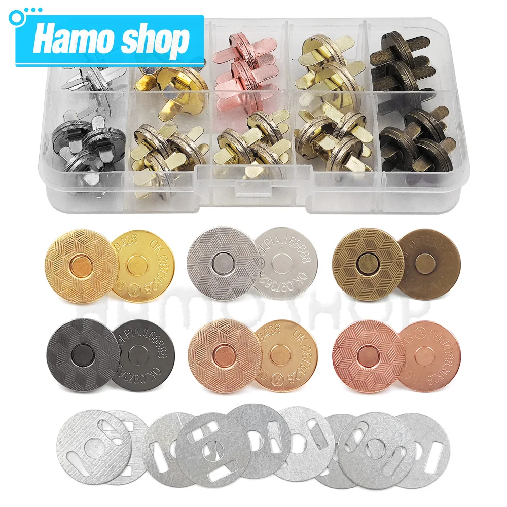 20sets/lot 10mm-18mm Magnetic Buttons Bags Clasp Snaps Magnet Automatic Adsorption Thin Wallet Button DIY Sewing Craft With Box