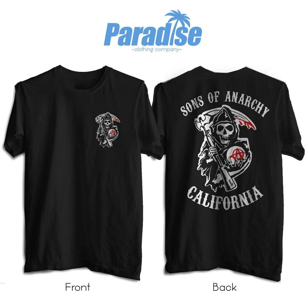 

PARADISE Baju Kaos Film - Sons of Anarchy Sons of Anarchy SAMCRO Double Sided Print Tshirt Men Womnen Fashion Hip Hop Rock Tees