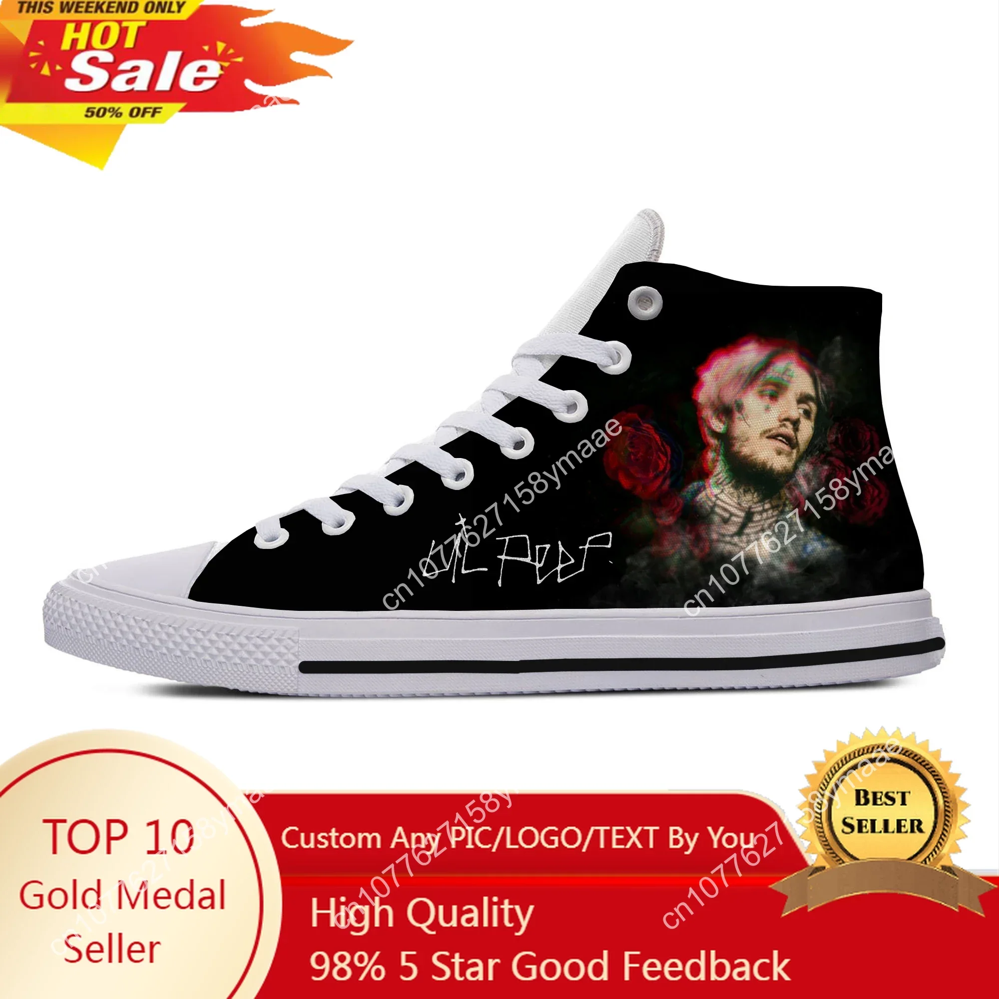 Hot Hip Hop Rapper Lil Peep Novelty Design Harajuku Lightweight High Top Canvas Shoes Men Women Casual Breathable Sneakers