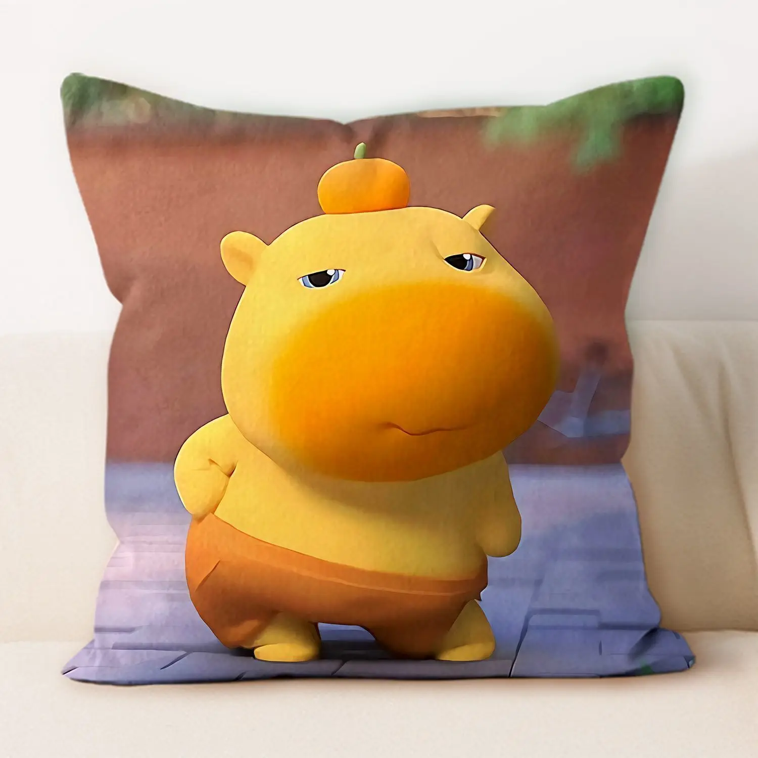 Capybara Lulu Cartoon Pillow Cover, Zippered & Machine Washable, Dorm Bedroom Cute Cushion Cover