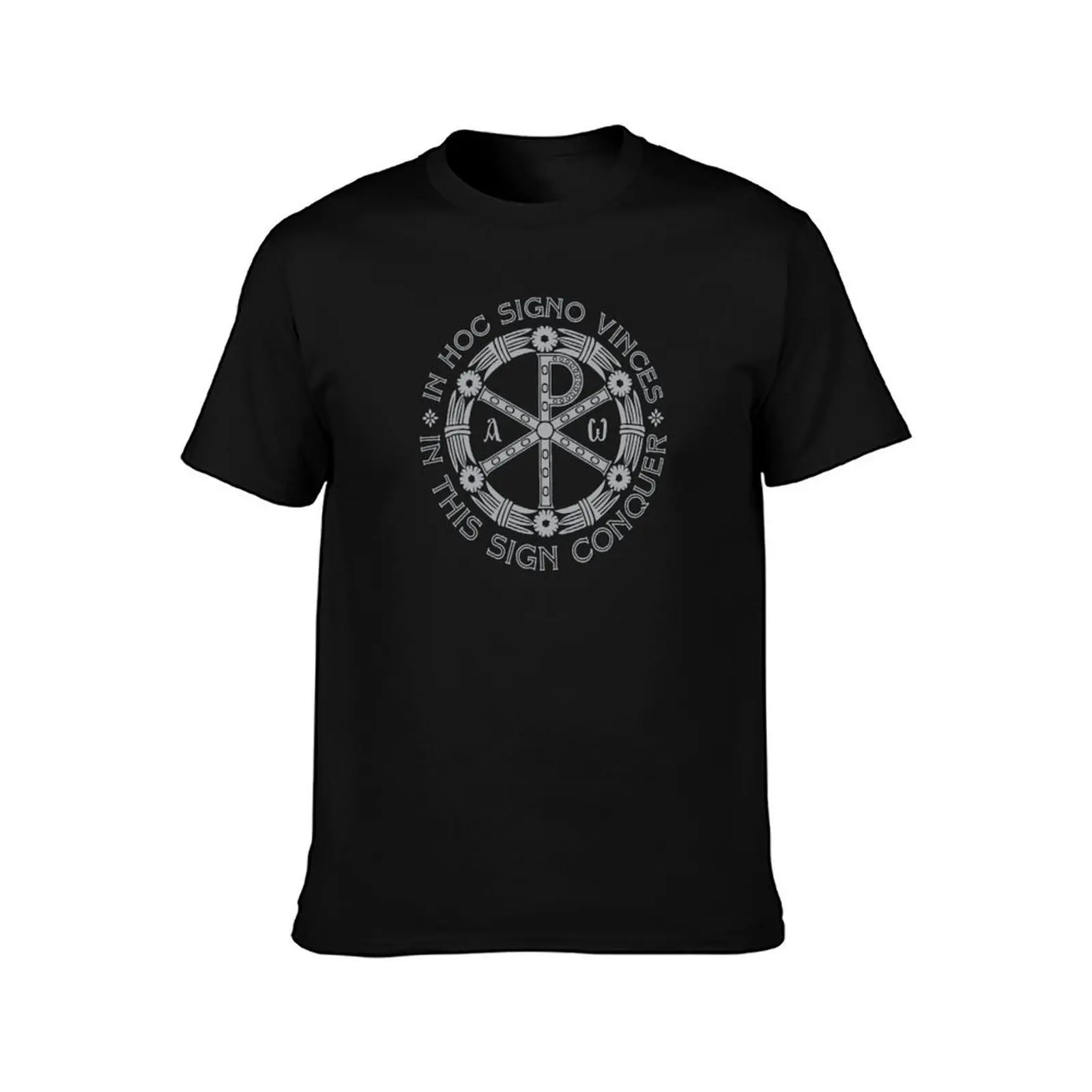 In Hoc Signo Vinces In this Sign Conquer Chi Rho Grey on Black T-Shirt quick-drying Funny t-shirt sweat shirts, men