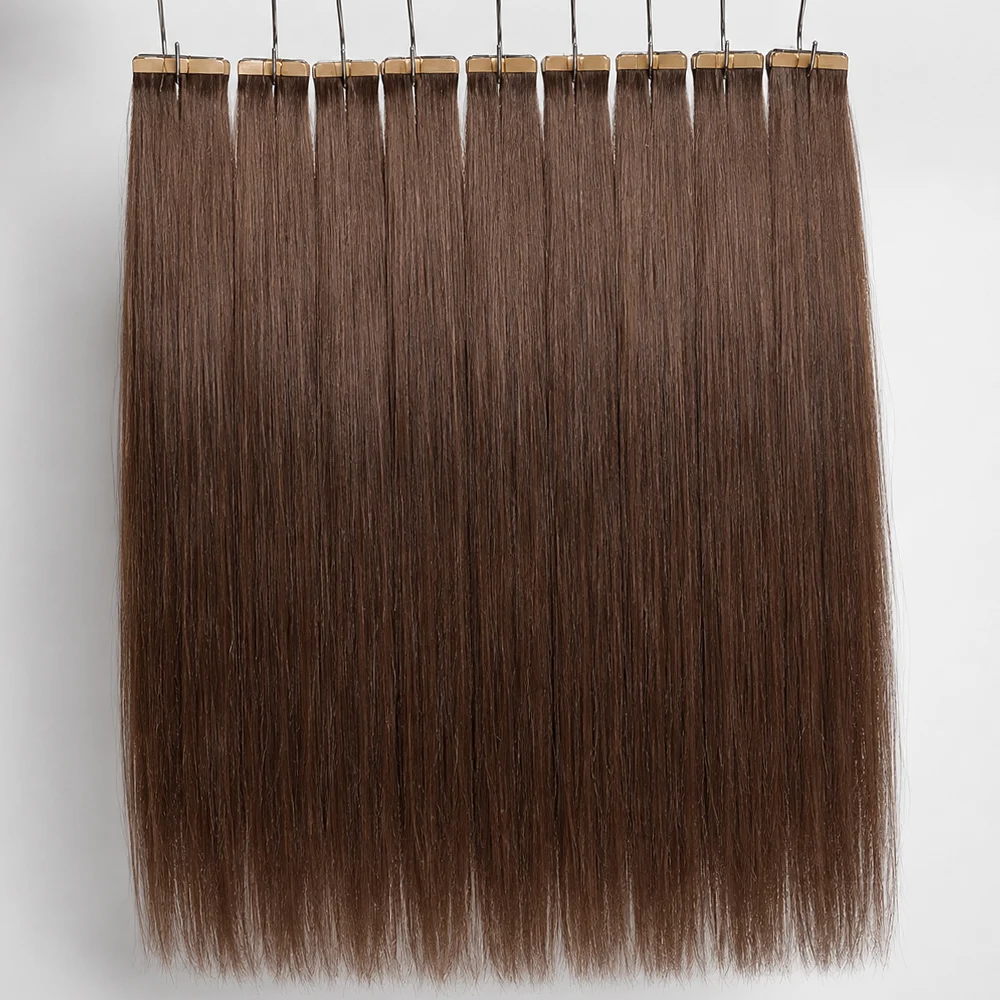 Tape in Hair Extensions 100% Human Hair Straight #4A Brown Virgin Remy Hair Extensions 21pcs 50g Pack Invisible Skin Weft 18 20 22 Inch