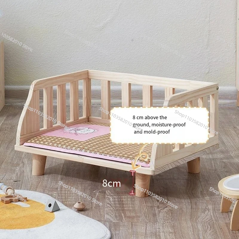 1pc Wooden Detachable Washable All-Season Dog Bed, Suspension Summer Floor Nest for Teddy & Small Dogs