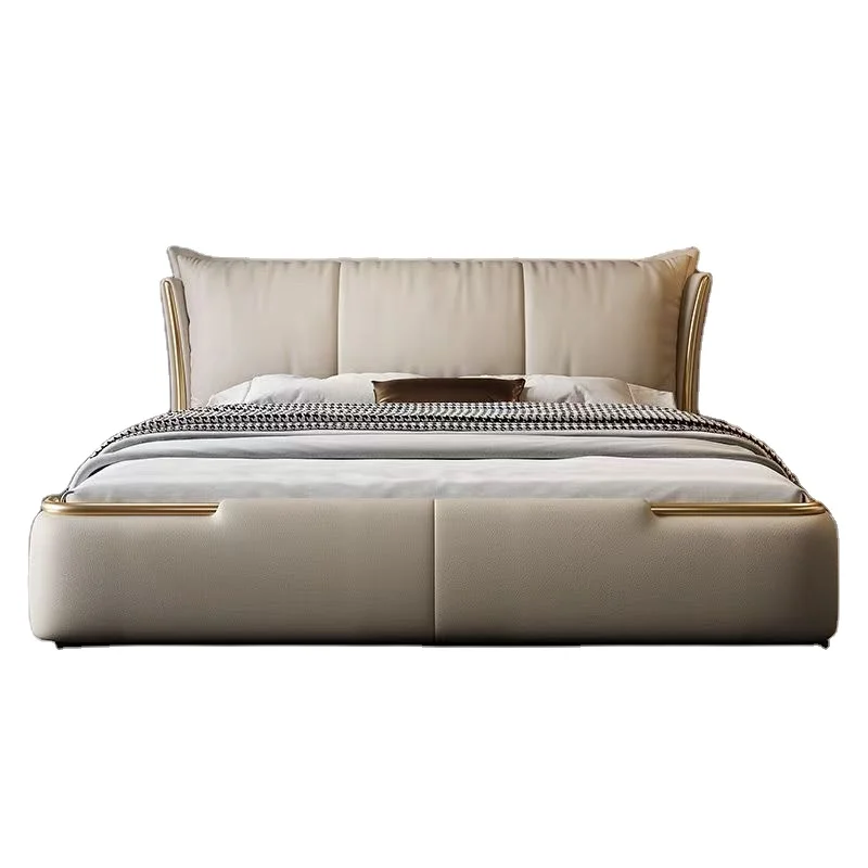 

！@Italian Modern High-end Soft Storage Multi-function Furniture Wing Back Soft Bag Leather Master Bed