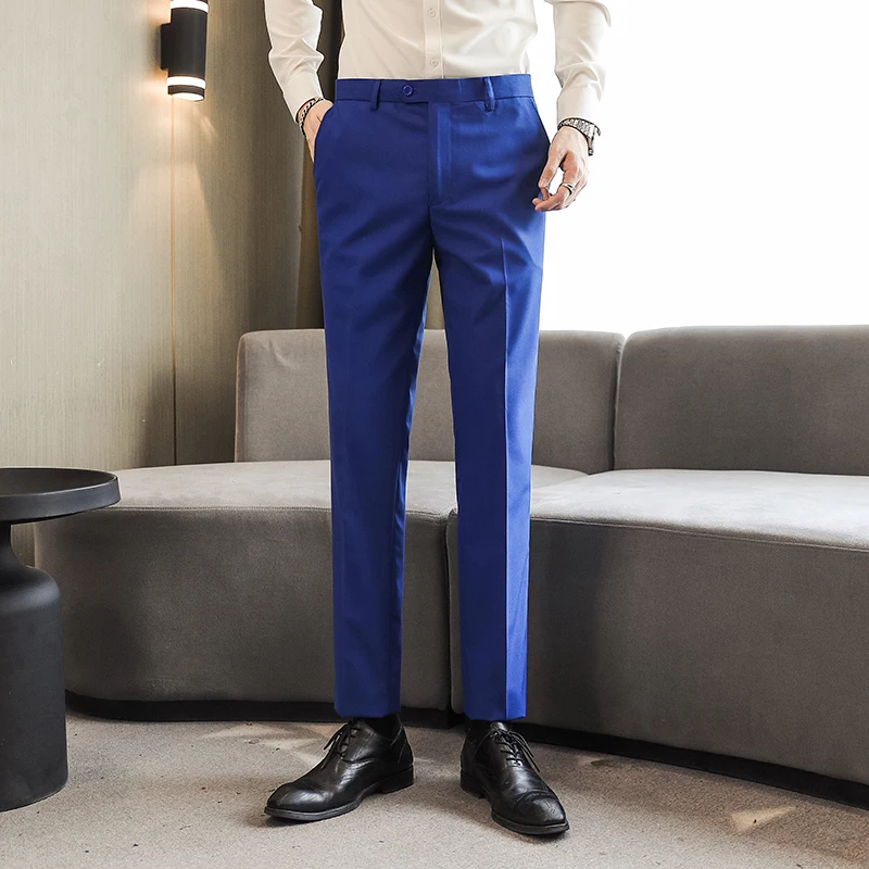 Men Dress Pants Solid Color Slim Fit Business Casual Office Wedding Formal Trousers High Quality Men Clothing Suit Pants 29-40