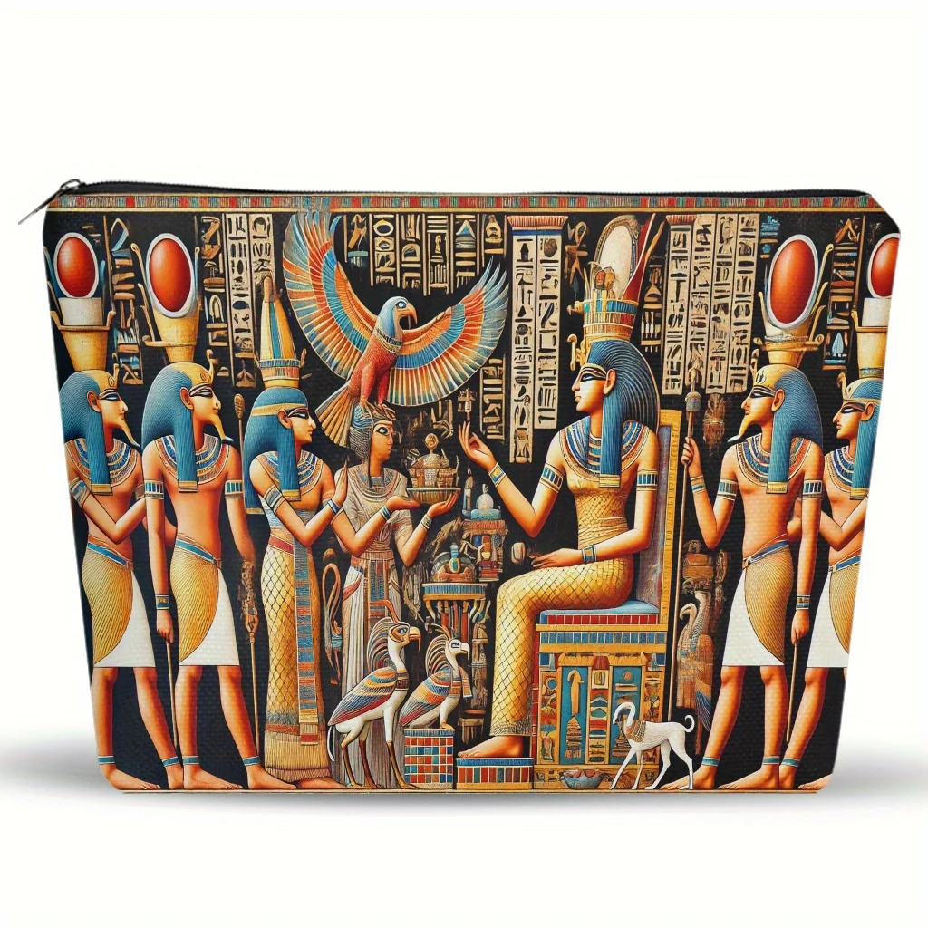 Un sac de maquillage du pharaon égyptien - Jolie pochette multifonctionnelle à fermeture éclair pour femme, sac de rangement de bijoux