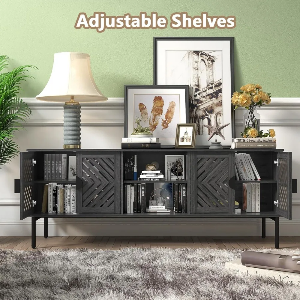 حوامل تلفزيون مقاس 63 بوصة لغرفة المعيشة، وحدة تحكم تلفزيون مع أرفف مكونة من طبقتين، حوامل تلفزيون لمركز الترفيه الحديث مع مساحة تخزين، Wo #3