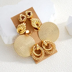 New Retro Gold Color Earrings Set for Women Vintage 4 Pcs/Set Boho Big Circle Twist Stud Earrings Fashion Jewelry Gifts 2024