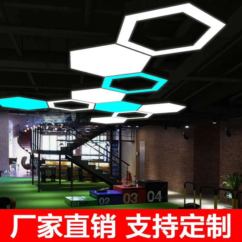 

LED honeycomb hexagonal chandelier industrial style gym supermarket internet bar billiards hall