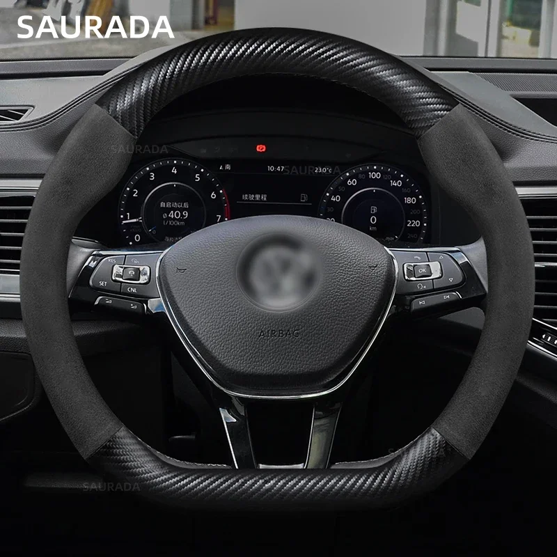 

Чехол для руля Volkswagen из натуральной кожи и углеродного волокна подходит для VW CC Polo Bora Golf Jetta Lavida Lamando Magotan Passat