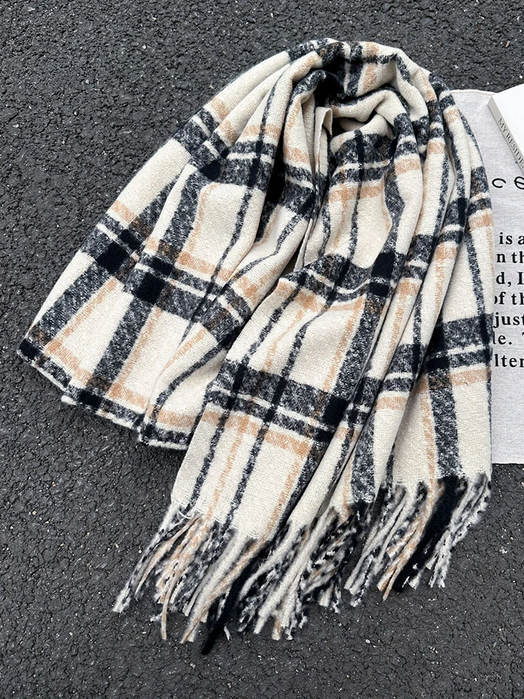 الخريف الشتاء النساء Preppy وشاح متماسكة سيدة الرجال الرجعية عادية منقوشة شرابة وشاح التفاف شال فام الذكور للجنسين موضة عيد الميلاد