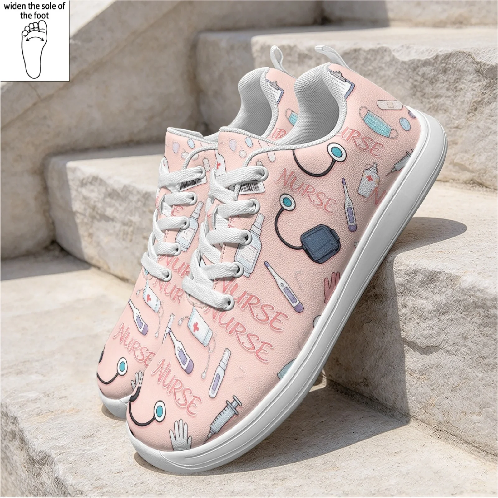 PENSTROLL Lace-Up Nursing Shoes Casual Lightweight Walking Driving Shoes for Standing Women Medical Nurse Pattern