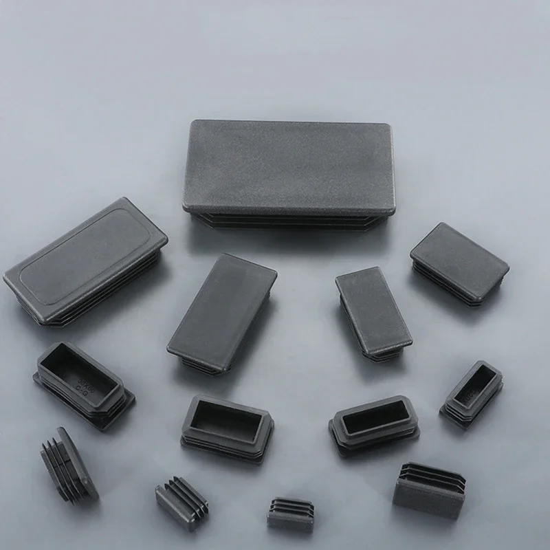 Black Plastic Blanking End Caps Rectangular Pipe Tube Cap Insert Plugs Bung Furniture Tables Chairs Foot Pads Protectors