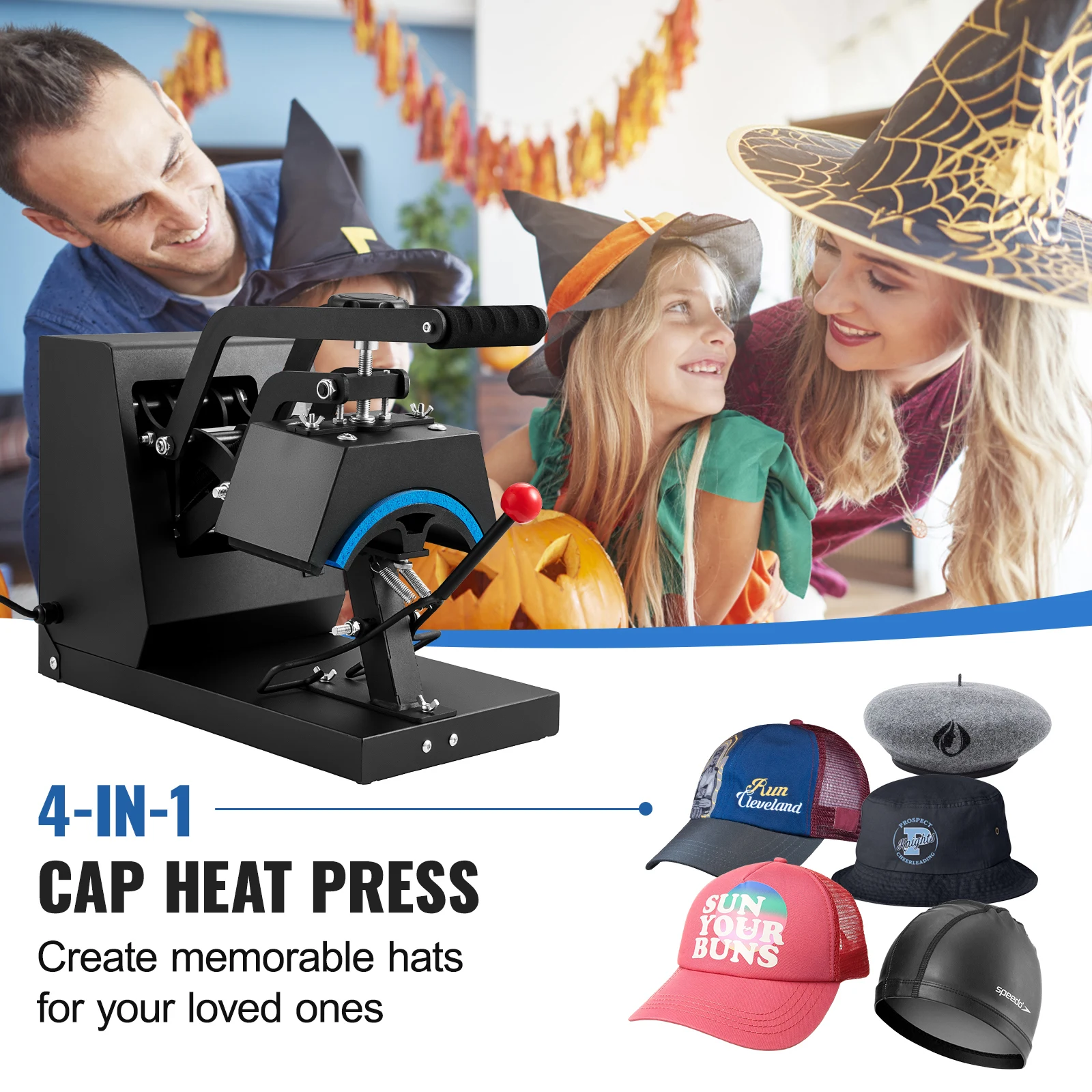 SucceBuy Hat Heat Press 4 in1 Cap Heat Press Machine 6x3inches Clamshell Transfer LCD Digital Timer Temperature Control