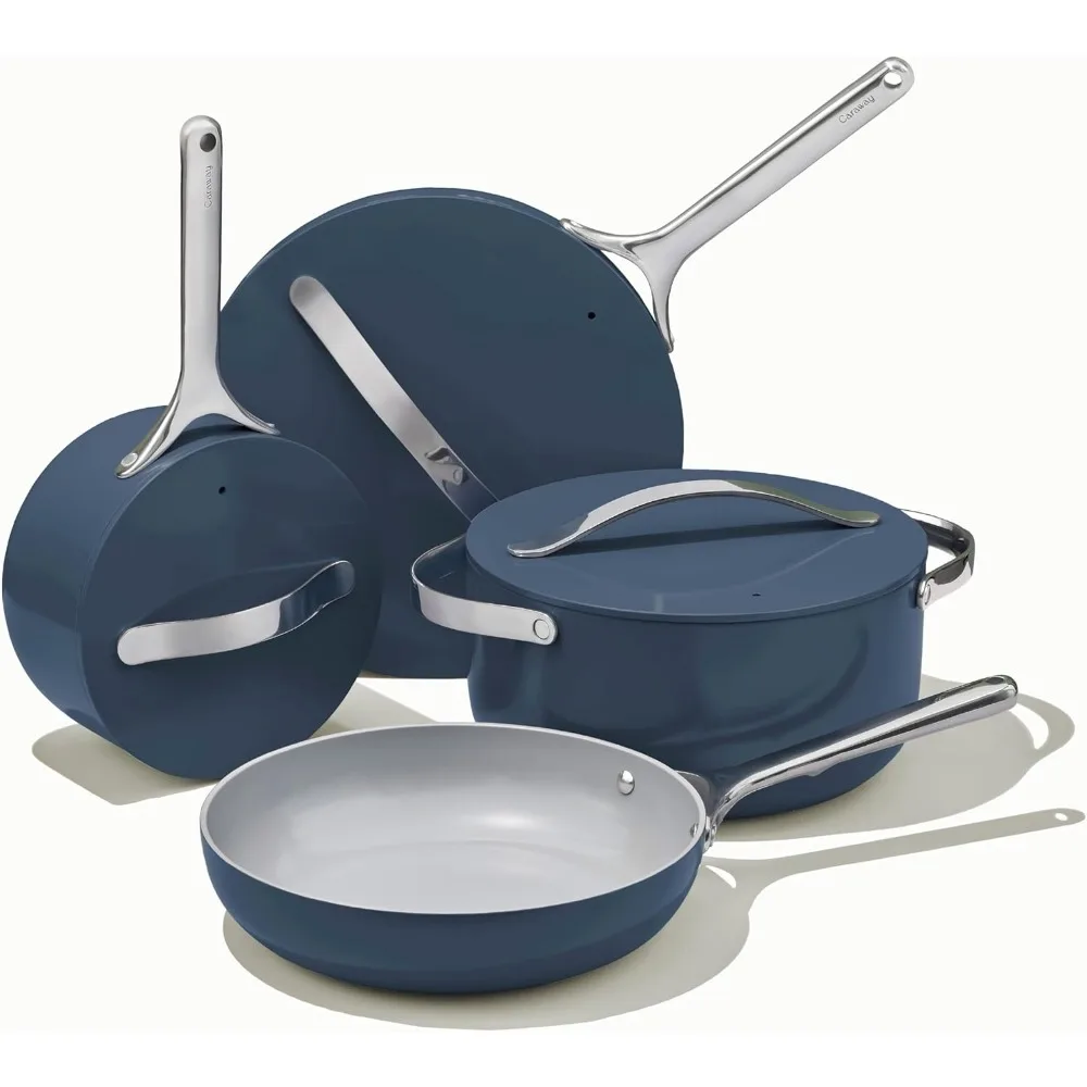 Nonstick Ceramic Cookware Set (12 Piece) Pots, Pans, Lids and Kitchen Storage-Non Toxic-Oven& Compatible with All Stovetops-Navy