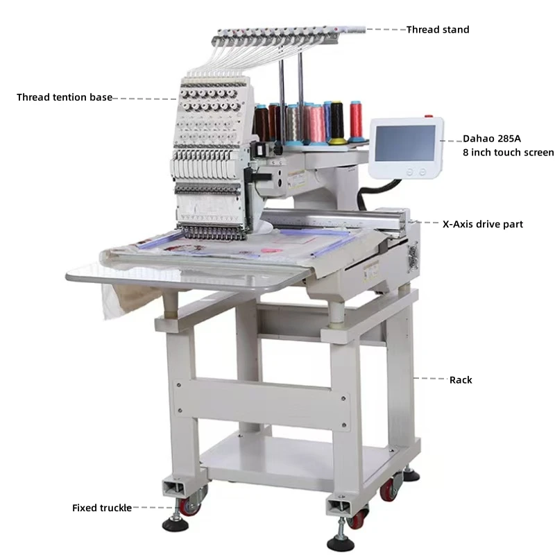 Professional High Efficiency Computerized Single Head 9/12 Needles Flat Cap Embroidery Machine Computerized Embroidery Machine