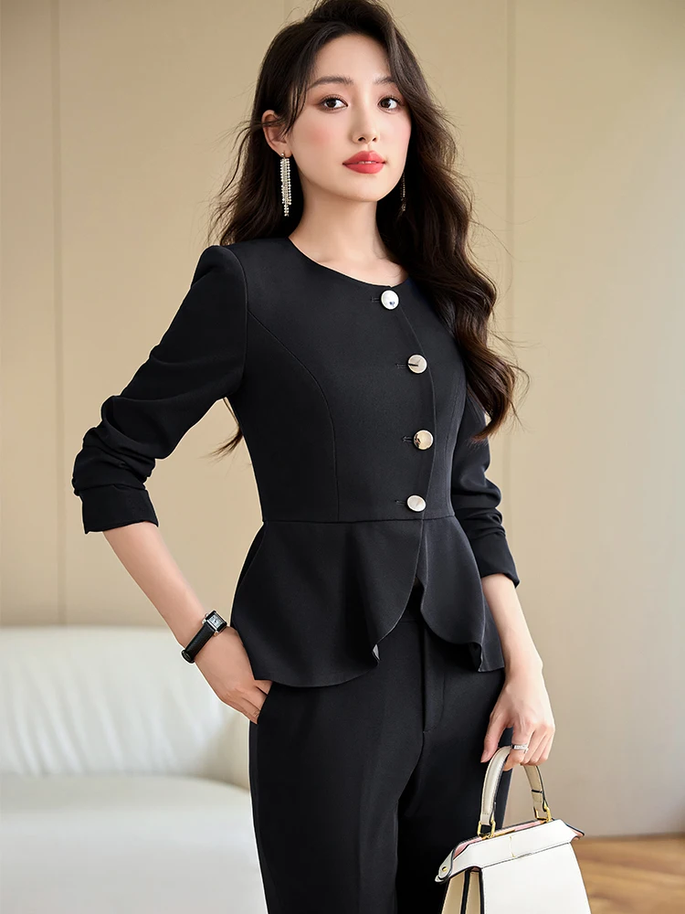 Office Ladies Pant Suit Women Apricot Blue Black Female Business Work Wear Formal Coat Blazer Jacket And Trouser 2 Piece Set