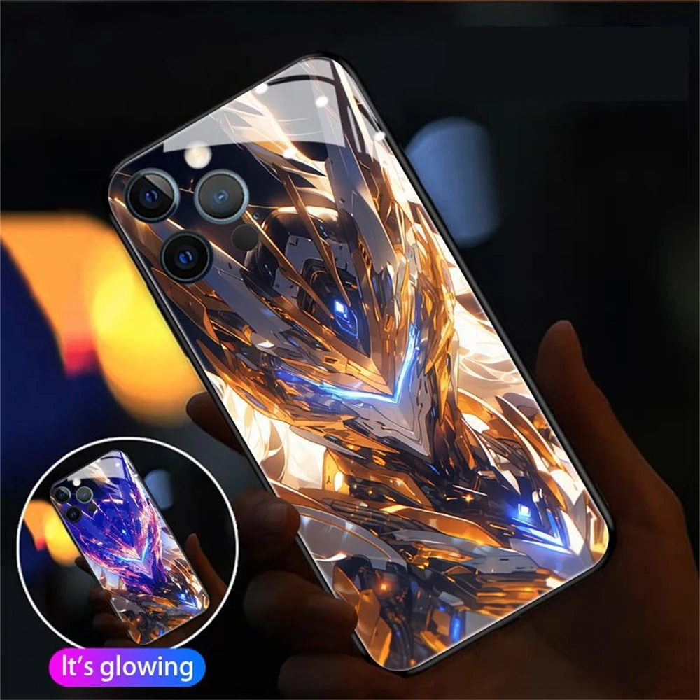 

So Cool The Warriors Of Mech Design LED Light Up Luminous Phone Case For iPhone 15 14 13 12 11 X Xs Xr Mini Pro Max Plus 6 7 8