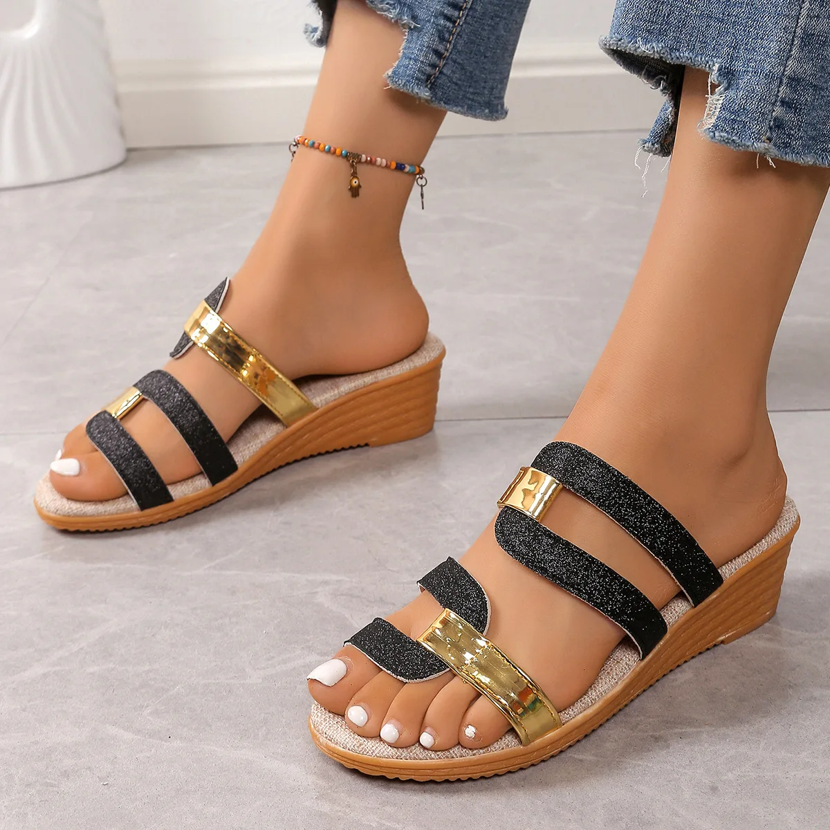 

Fashion Women's Slippers Outdoor Beach Slides Home Shoes Round Toe Thick-Soled Suede Clogs Solid Color Sandals Slippers Women