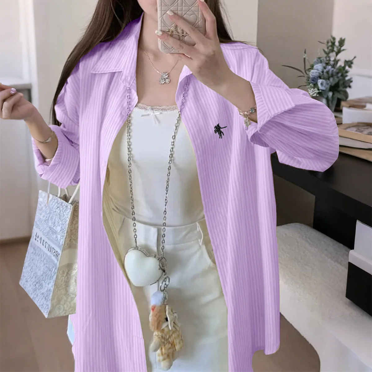 Długi sweter w paski damski, wysokiej jakości mieszanka bawełny i poliestru, jesień-zima, Independent Station, cross-border