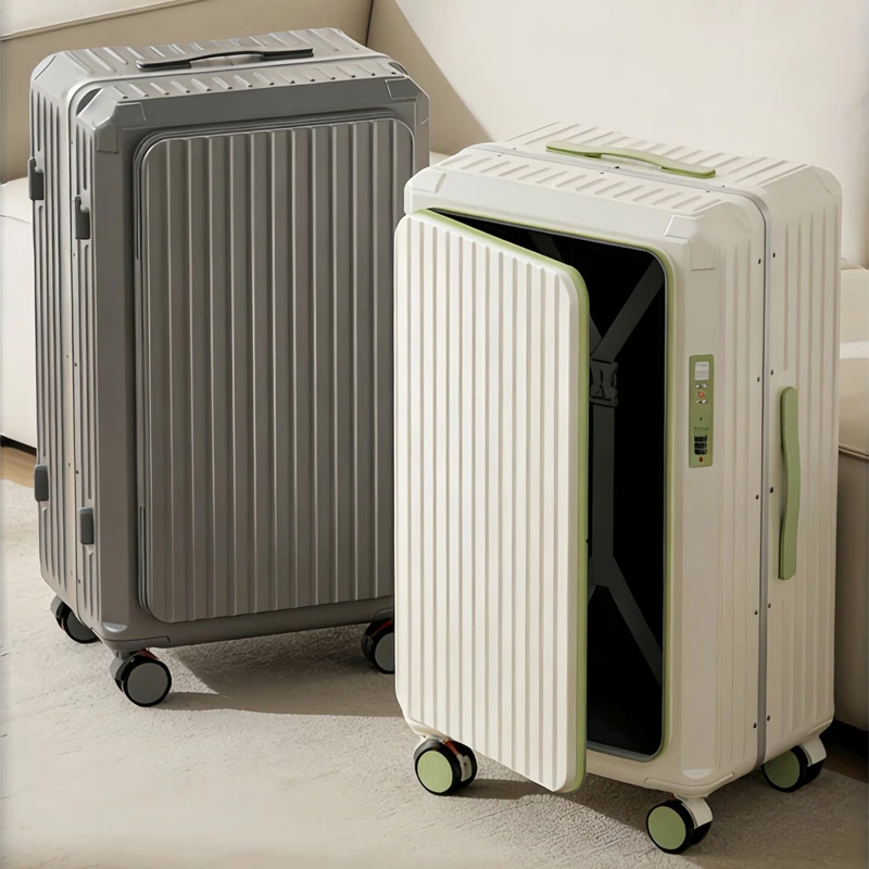 Side-opening Aluminum Framed Suitcase 22/24/26/28 inch Luggage Carrier with Brake Wheels Women's Bag Durable Sturdy Trolley Case