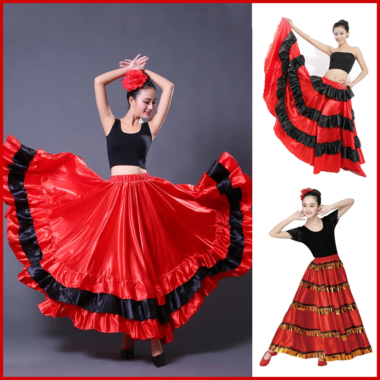 720 540 Spanish Flamenco Skirt Bullfight Dance Dress Costumes Stage Performance Party Red Skirt Women Female Clothing