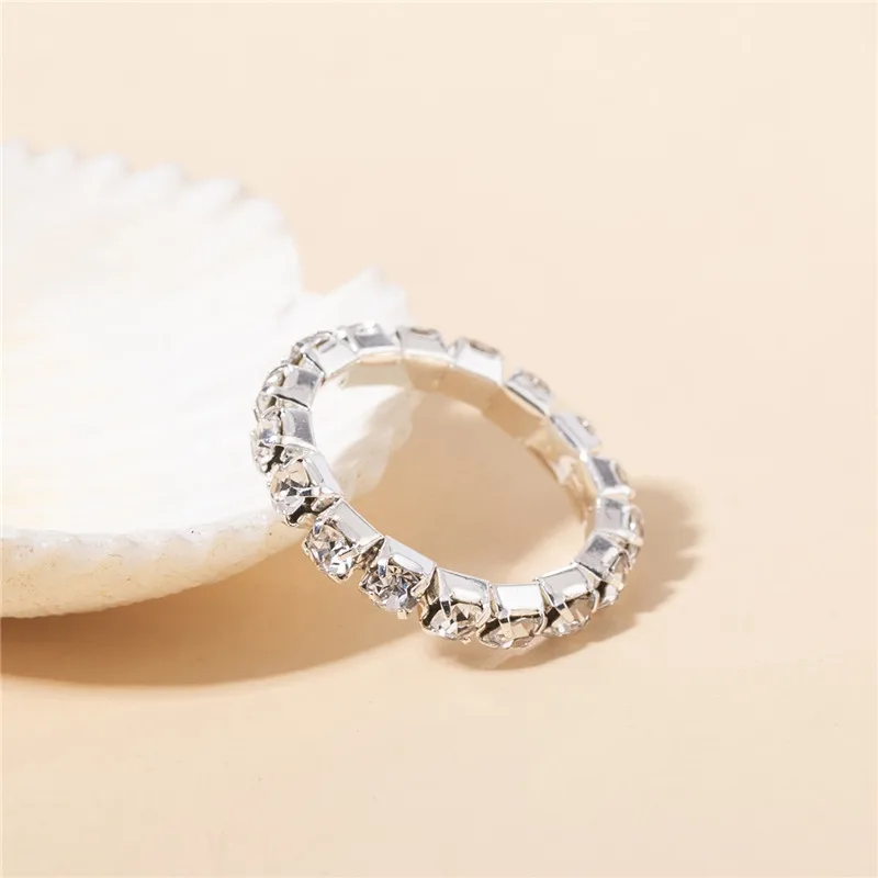 New Arrival 1pcs Fashion Elastic Silver Color Tone 1 Row Crystal Rhinestone Finger Stretch Ring Toe Ring Bridal Jewelry Gifts